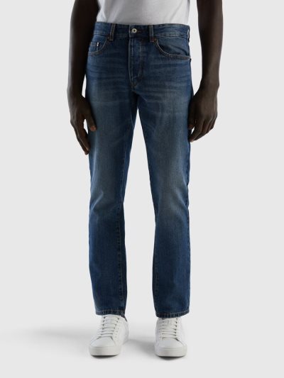Men's Benetton Straight Leg 100% Cotton Jeans Blue | NZ665811