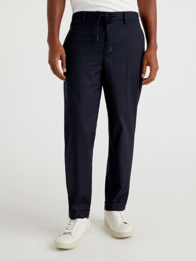 Men's Benetton Straight Leg Drawstring Trousers Blue | NZ681461