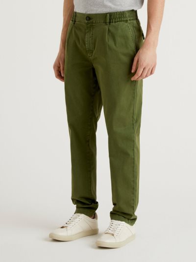 Men's Benetton Stretch Carrot Fit Chinos Military Green | NZ563539