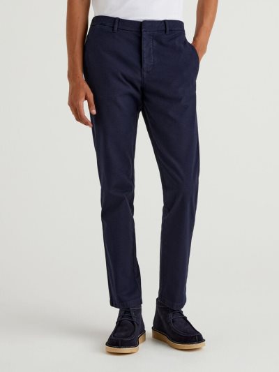 Men's Benetton Stretch Cotton Slim Fit Chinos Dark Blue | NZ364461