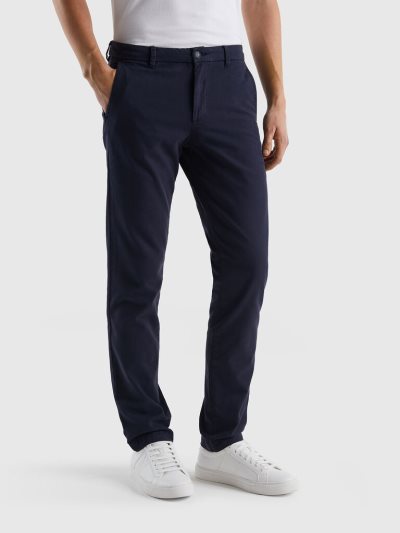 Men's Benetton Stretch Cotton Slim Fit Chinos Dark Blue | NZ825562