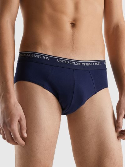 Men's Benetton Stretch Organic Cotton Briefs Dark Blue | NZ031824