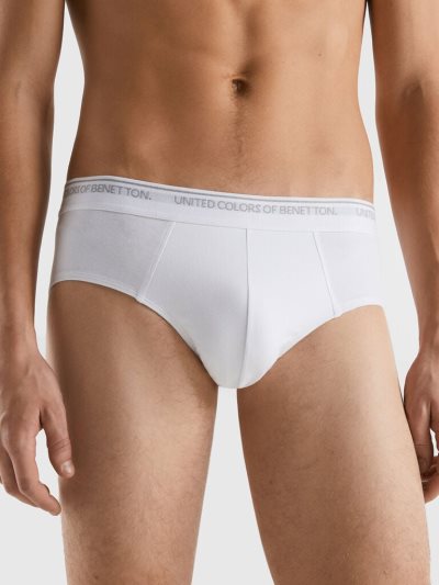 Men's Benetton Stretch Organic Cotton Briefs White | NZ206498