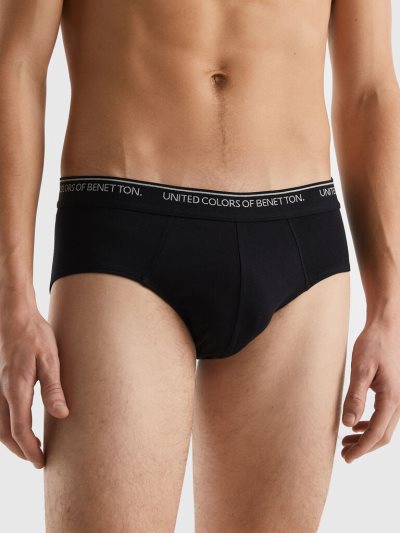 Men's Benetton Stretch Organic Cotton Briefs Black | NZ321322