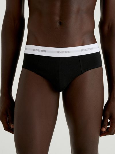 Men's Benetton Stretch Organic Cotton Briefs Black | NZ490845