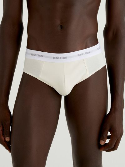 Men's Benetton Stretch Organic Cotton Briefs Cream White | NZ894445