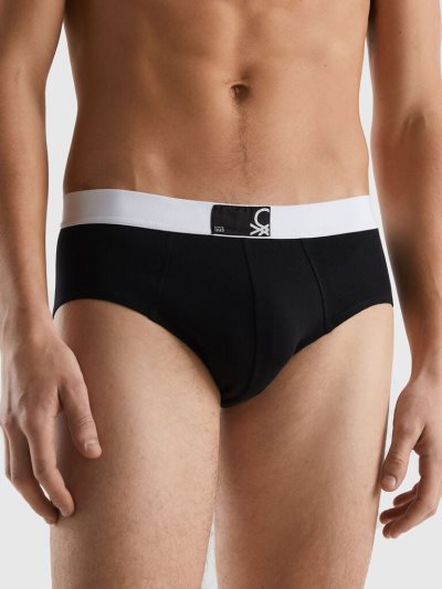 Men's Benetton Stretch Organic Cotton Briefs Black | NZ930457