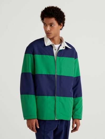 Men's Benetton Striped Collar Light Jackets Green | NZ797186