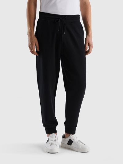 Men's Benetton Sweat 100% Cotton Joggers Black | NZ276628