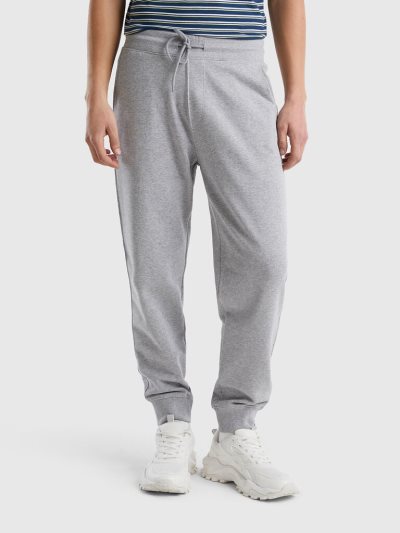 Men's Benetton Sweat 100% Cotton Joggers Light Grey | NZ623399
