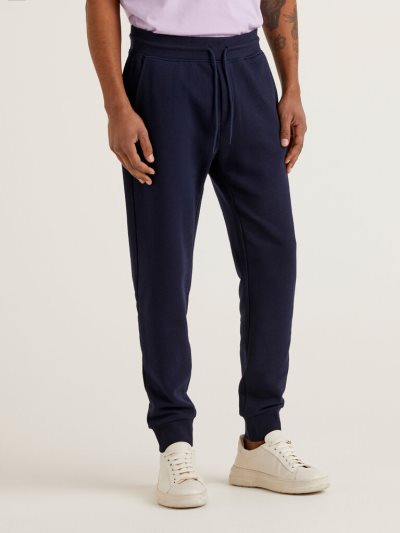 Men's Benetton Sweat 100% Cotton Joggers Dark Blue | NZ874584