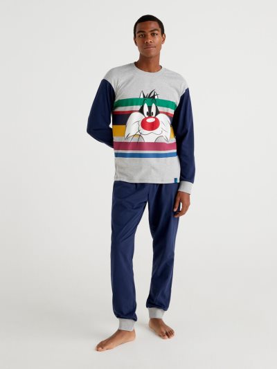 Men's Benetton Sylvester Pyjamas Warm Cotton Vest Multi-color | NZ155284