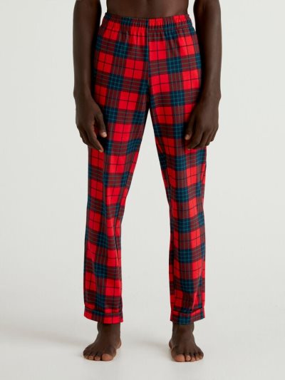 Men's Benetton Tartan Warm Cotton Trousers Red | NZ988965