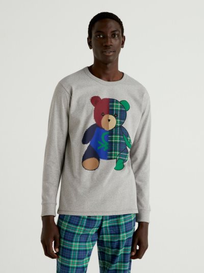 Men's Benetton Teddy Bear Print Warm Cotton Sweaters Grey | NZ544851