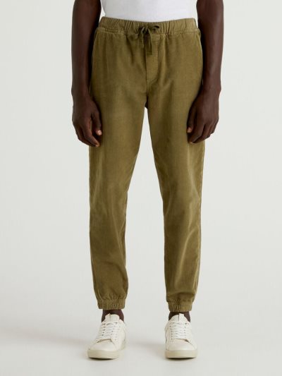 Men's Benetton Velvet Drawstring Joggers Military Green | NZ973113