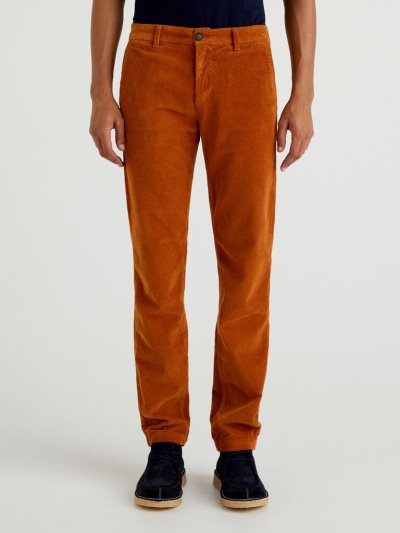 Men's Benetton Velvet Slim Fit Chinos Burnt | NZ772583