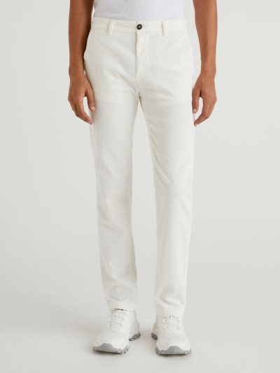 Men's Benetton Velvet Slim Fit Chinos Creamy White | NZ729872