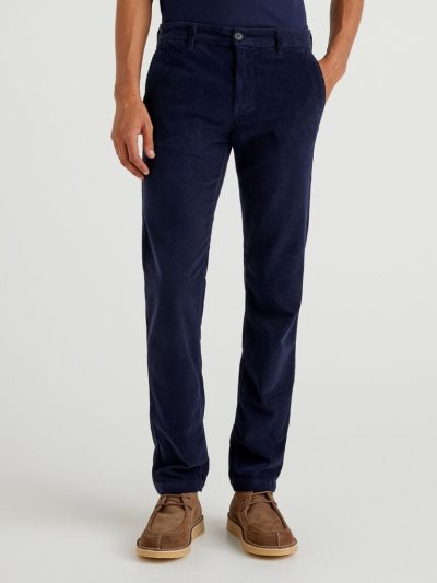 Men's Benetton Velvet Slim Fit Chinos Dark Blue | NZ964727