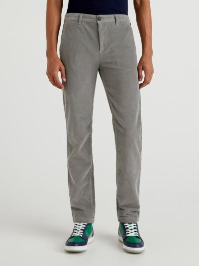 Men's Benetton Velvet Slim Fit Chinos Grey | NZ910463