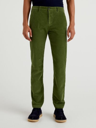 Men's Benetton Velvet Slim Fit Chinos Military Green | NZ979286