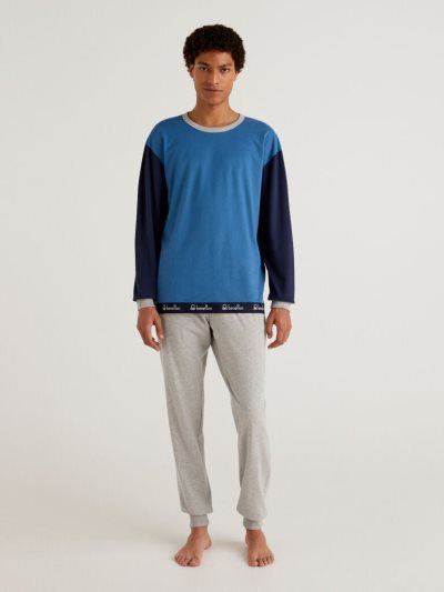 Men's Benetton Warm Cotton Pyjamas Air Force Blue | NZ592521