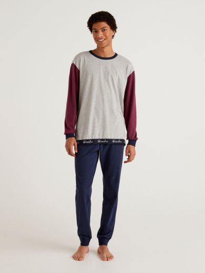 Men's Benetton Warm Cotton Pyjamas Grey | NZ678048
