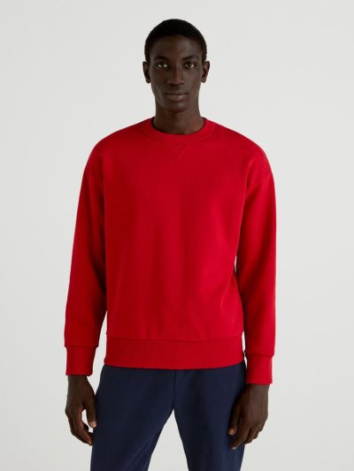 Men's Benetton Warm Crew Neck Sweatshirt Red | NZ077406