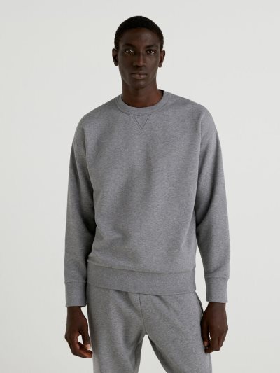 Men's Benetton Warm Crew Neck Sweatshirt Dark Grey | NZ476732