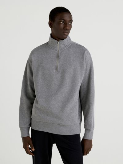 Men's Benetton Warm High Neck Zip Sweatshirt Dark Grey | NZ043779