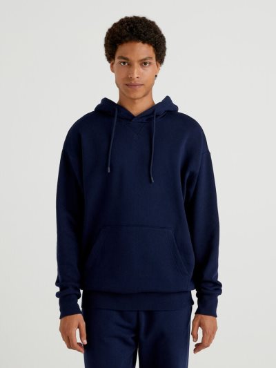 Men's Benetton Warm Hoodie Dark Blue | NZ620326