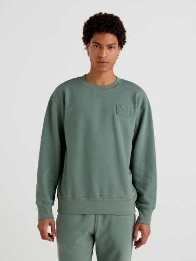 Men's Benetton Warm Long Sleeve Hoodie Military Green | NZ496334