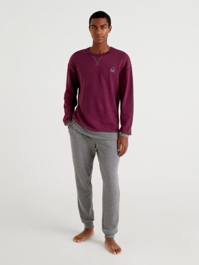 Men's Benetton Warm Stretch Cotton Blend Pyjamas Plum | NZ834843