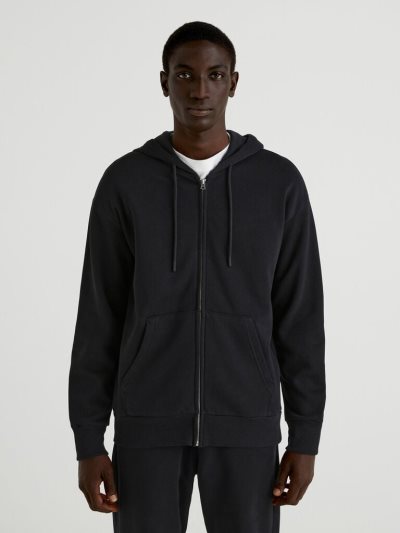 Men's Benetton Warm Zip Hoodie Black | NZ271679