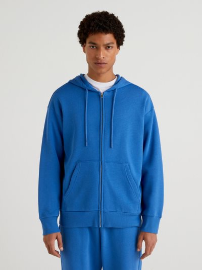 Men's Benetton Warm Zip Hoodie Bright Blue | NZ250658