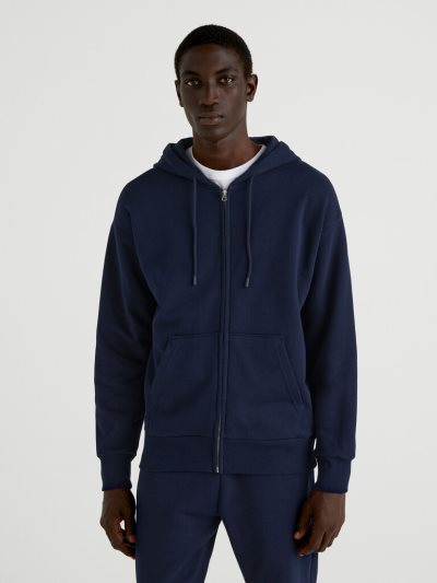 Men's Benetton Warm Zip Hoodie Dark Blue | NZ628437