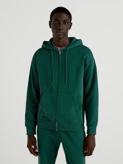 Men's Benetton Warm Zip Hoodie Dark Green | NZ506360
