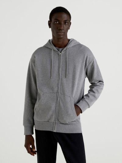 Men's Benetton Warm Zip Hoodie Dark Grey | NZ221110