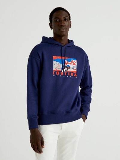 Men's Benetton Winter Hoodie Dark Blue | NZ437369