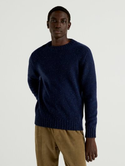 Men's Benetton Wool And Viscose Blend Crew Neck Sweaters Dark Blue | NZ105112