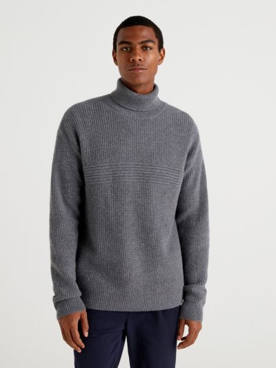 Men's Benetton Wool Blend Turtleneck High Neck Sweaters Dark Grey | NZ396282