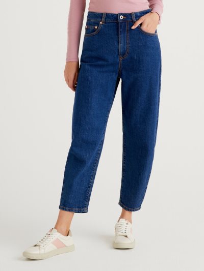 Women's Benetton 100% Cotton Balloon Fit Jeans Blue | NZ410415