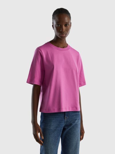 Women's Benetton 100% Cotton Boxy Fit Short Sleeve T-shirts Pink | NZ305691
