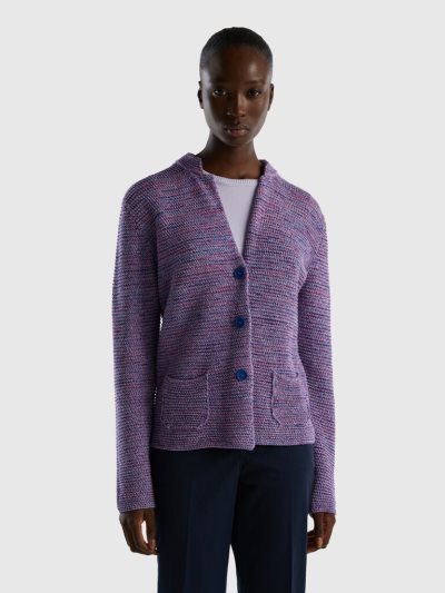 Women's Benetton 100% Cotton Knit Jackets Violet | NZ205062