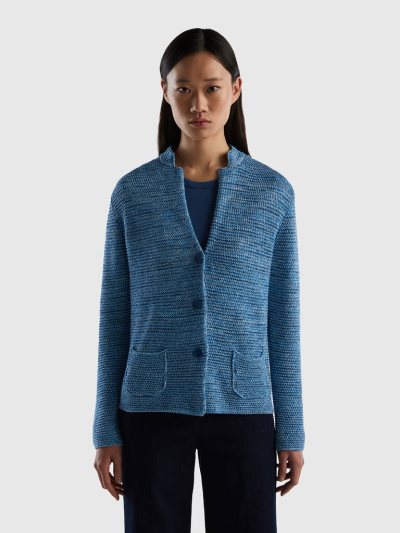 Women's Benetton 100% Cotton Knit Jackets Light Blue | NZ261817