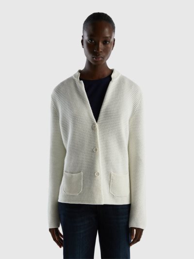 Women's Benetton 100% Cotton Knit Jackets Creamy White | NZ655951