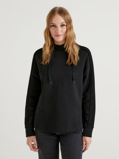 Women's Benetton 100% Cotton Long Sleeve Hoodie Black | NZ390200