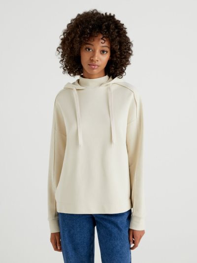 Women's Benetton 100% Cotton Long Sleeve Hoodie White | NZ391571