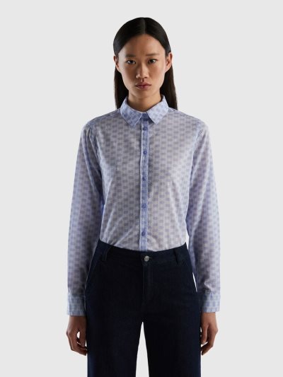 Women's Benetton 100% Cotton Patterned Shirts Lavender | NZ561562