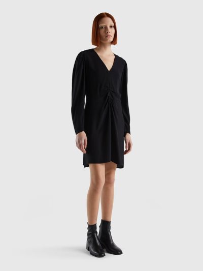 Women's Benetton 100% Viscose Short Dress Black | NZ983402