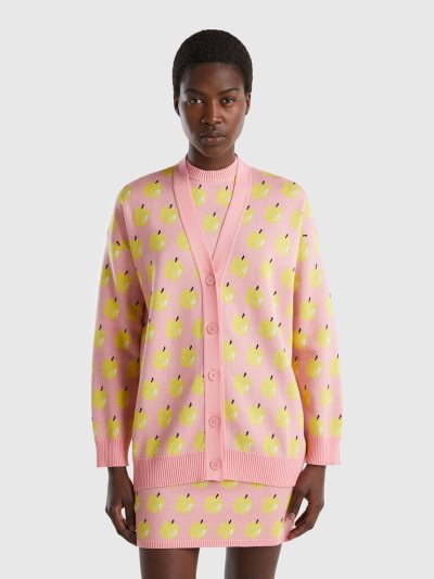 Women's Benetton Apple Pattern Cardigan Pink | NZ369136